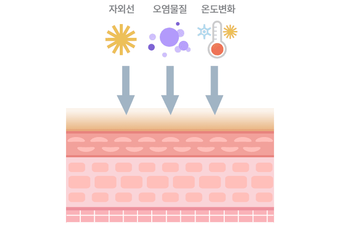 자외선, 오염물질, 온도변화 자극 표현 이미지