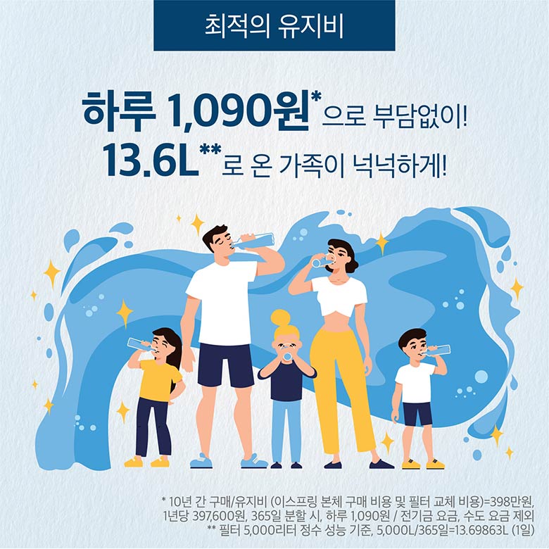 최적의 유지비 하루 1,090원*으로 부담없이! 13.6L**로 온 가족이 넉넉하게!